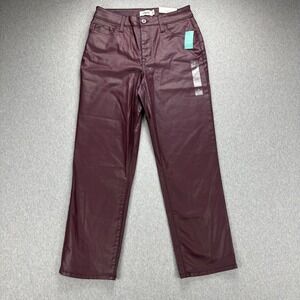 Edgely Pants Womens 10 Burgundy Faux Leather Slim Straight Ankle High Rise NWT